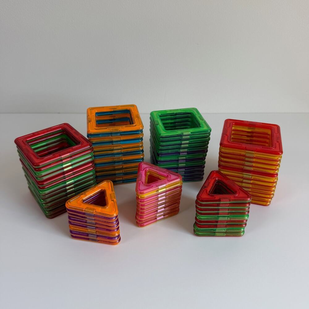 Magformers 79 Pc Lot Magnetic Building Tiles Blocks Square Triangle Toy Stem